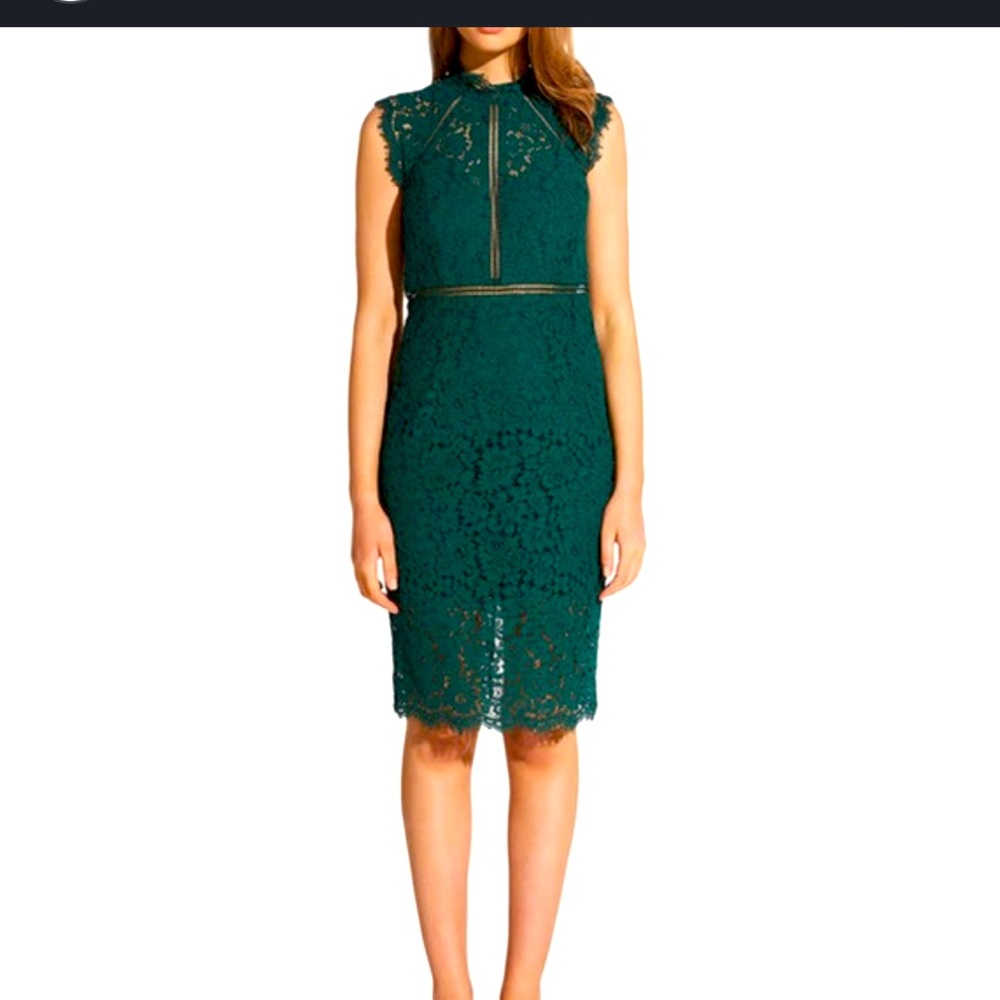 Bardot Green Sheath Midi Lace Dress